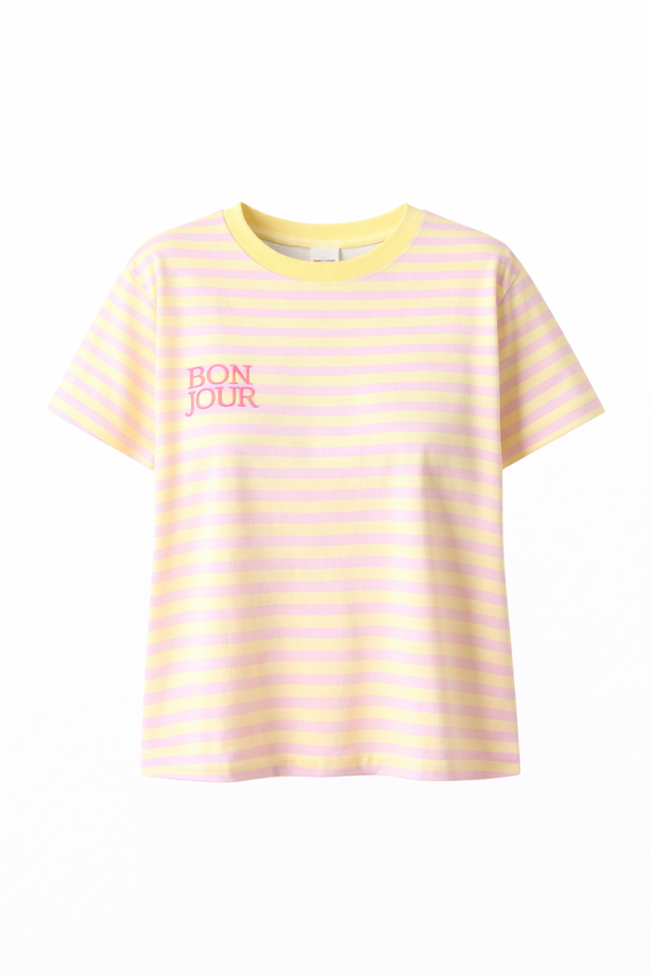 Bonjour Stripe Tee Geel/Roze