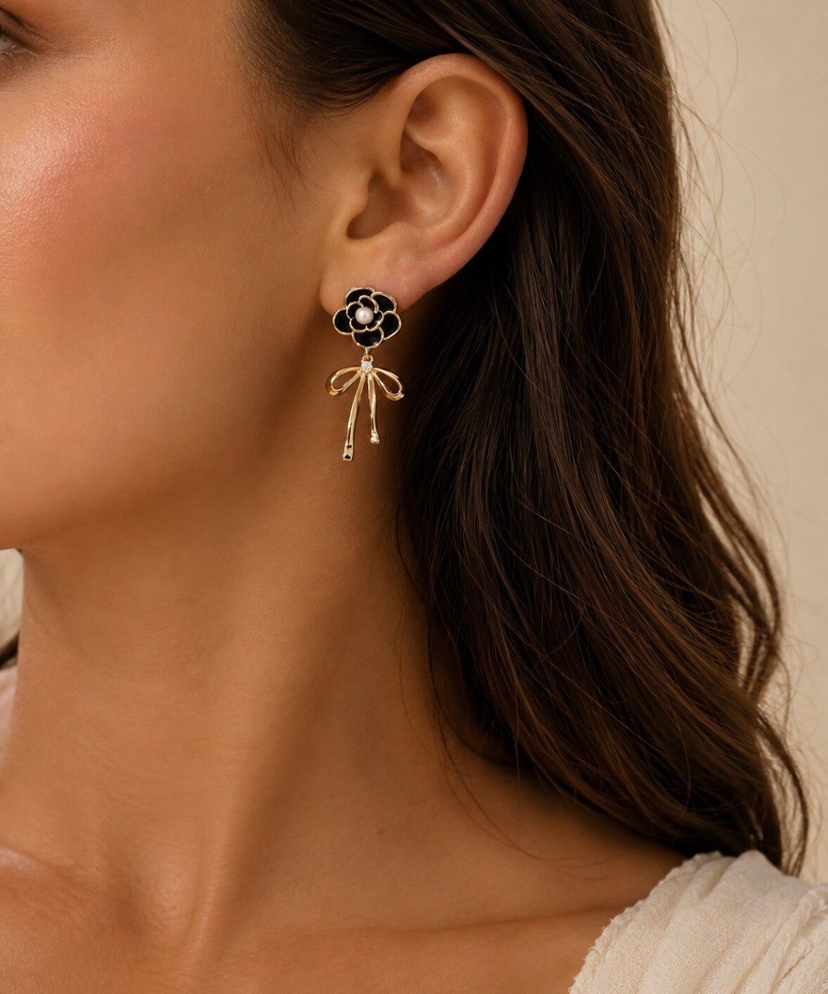Black Bloom Bow Earrings