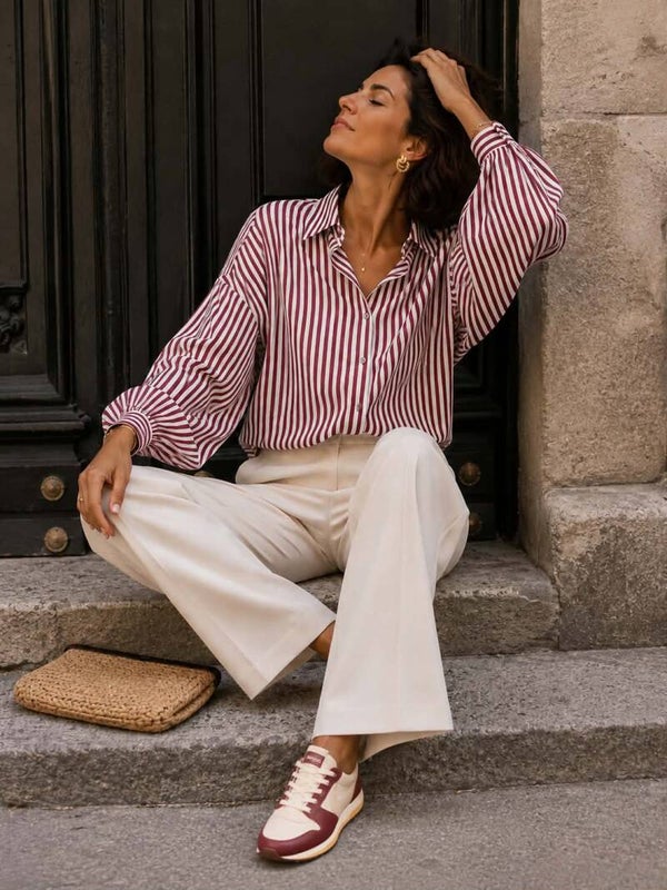 Blouse streep Bordeaux
