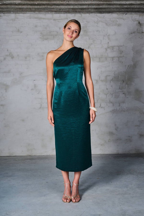 Jurk one shoulder Jadegroen