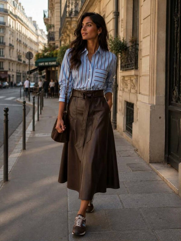 Lederlook rok in burgundy