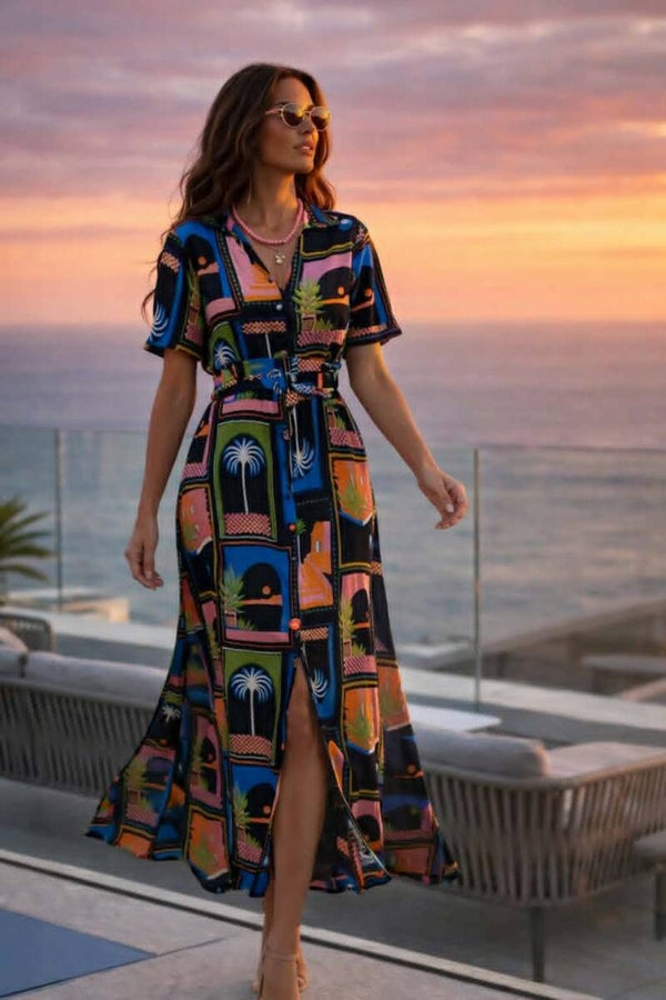 Jurk zwart met kleurenprint