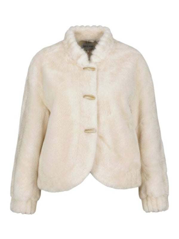 Mantel imitatiebont zonder kap offwhite