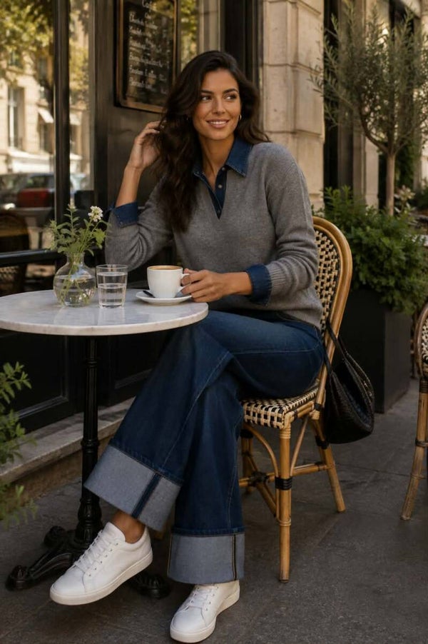 L&U trui grijs met jeans details