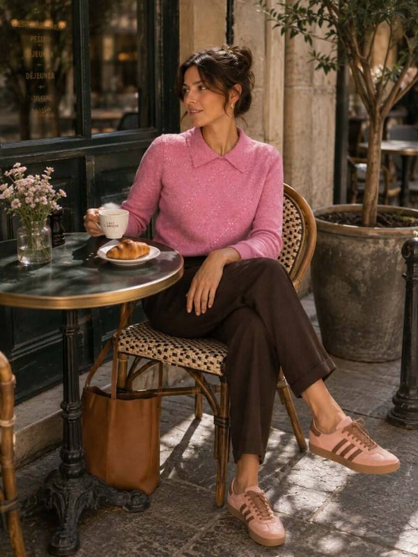 L&U trui polo glitter roze