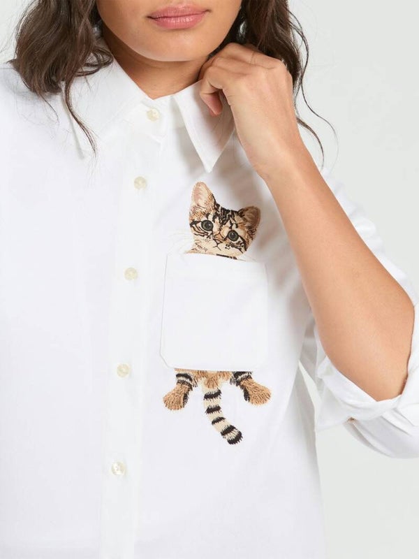 Blouse met geborduurde kat