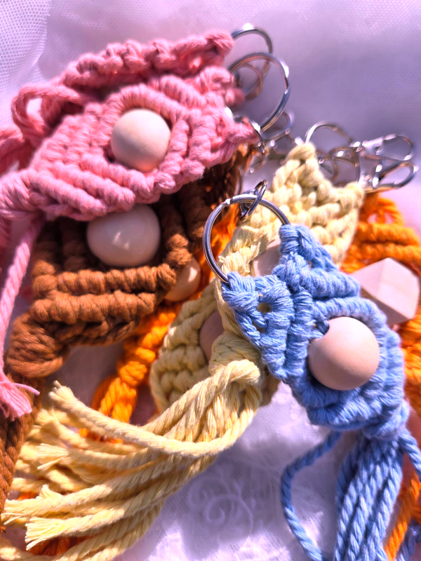 Wooden bead macrame keyring