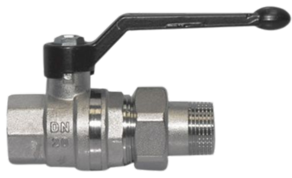 Valvola a sfera per collettore MF con bocchettone e leva