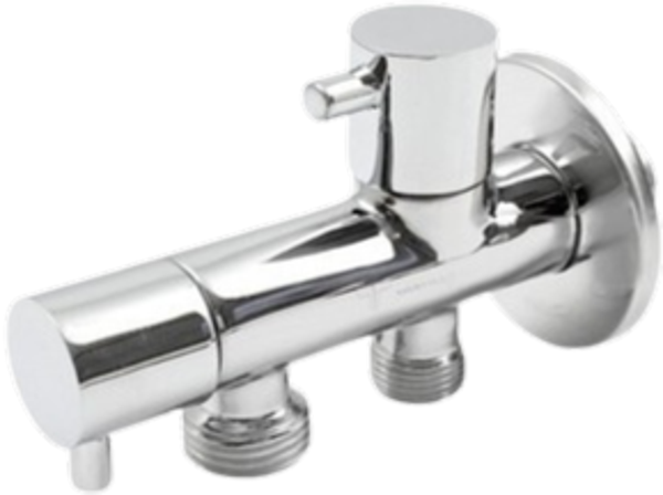 TIEMME - Rubinetto lavatrice a squadra doppio con rosone - 1/2"x1/2"x1/2" - Cromato