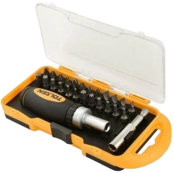 TOLSEN - Set 30 pezzi cricchetto da 1/4" con bussole e inserti misti