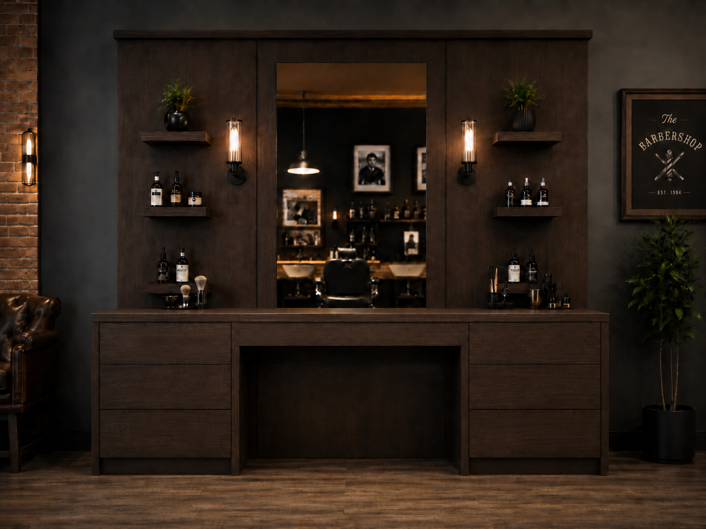 Konsola barberska Barber Line – dąb Casella ciemny