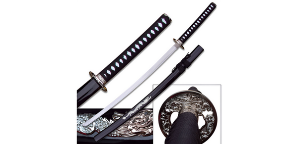 Katana -Garde & Fourreau motif 'Dragon Argenté' -102cm -SH-541BK-2