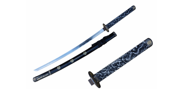 Katana -102cm -Manche motif Dragon, fourreau avec symboles de clans -SH-626BK