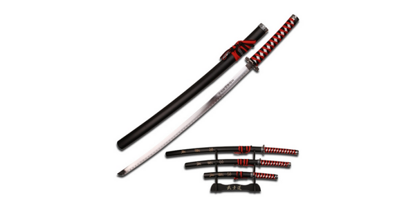 Set de 3 Katanas avec Laniere Rouge & Kanjis -SW001