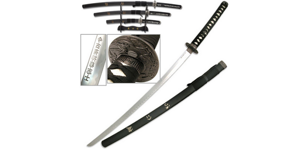Set de 3 Katanas "Garde Dragon & Kanjis" sur la lame -ZS-F07