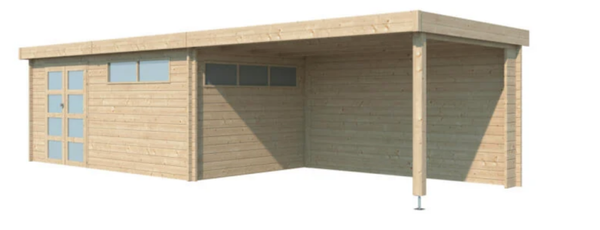 Woodlands Ottawa IV houten tuinhuis 505x295x230 cm blokhut isolatieplaten + extensie 400cm - 4601EXT400ISO