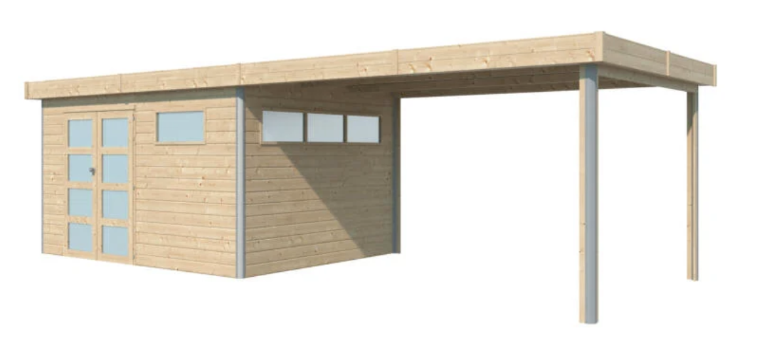 Woodlands Kyoto II tuinhuis 385x295x235 cm hout isolatieplaten + extensie 400cm - 5102EXT400ISO