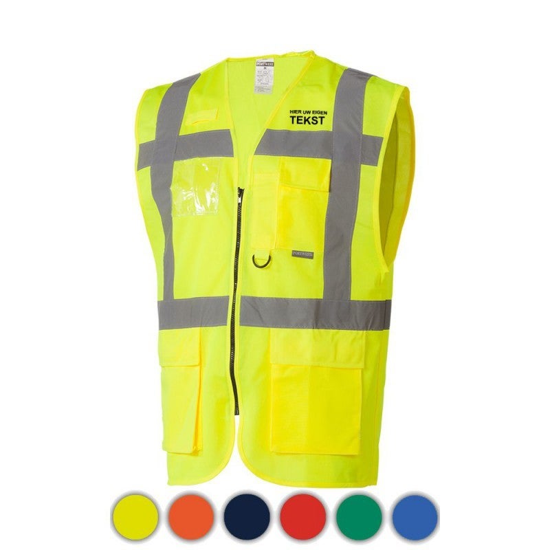 Reflectievest met zakken, S476 inclusief opdruk