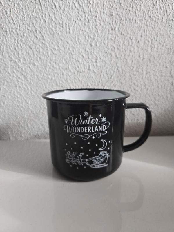 Tasse Schwarz Weiß Emaill