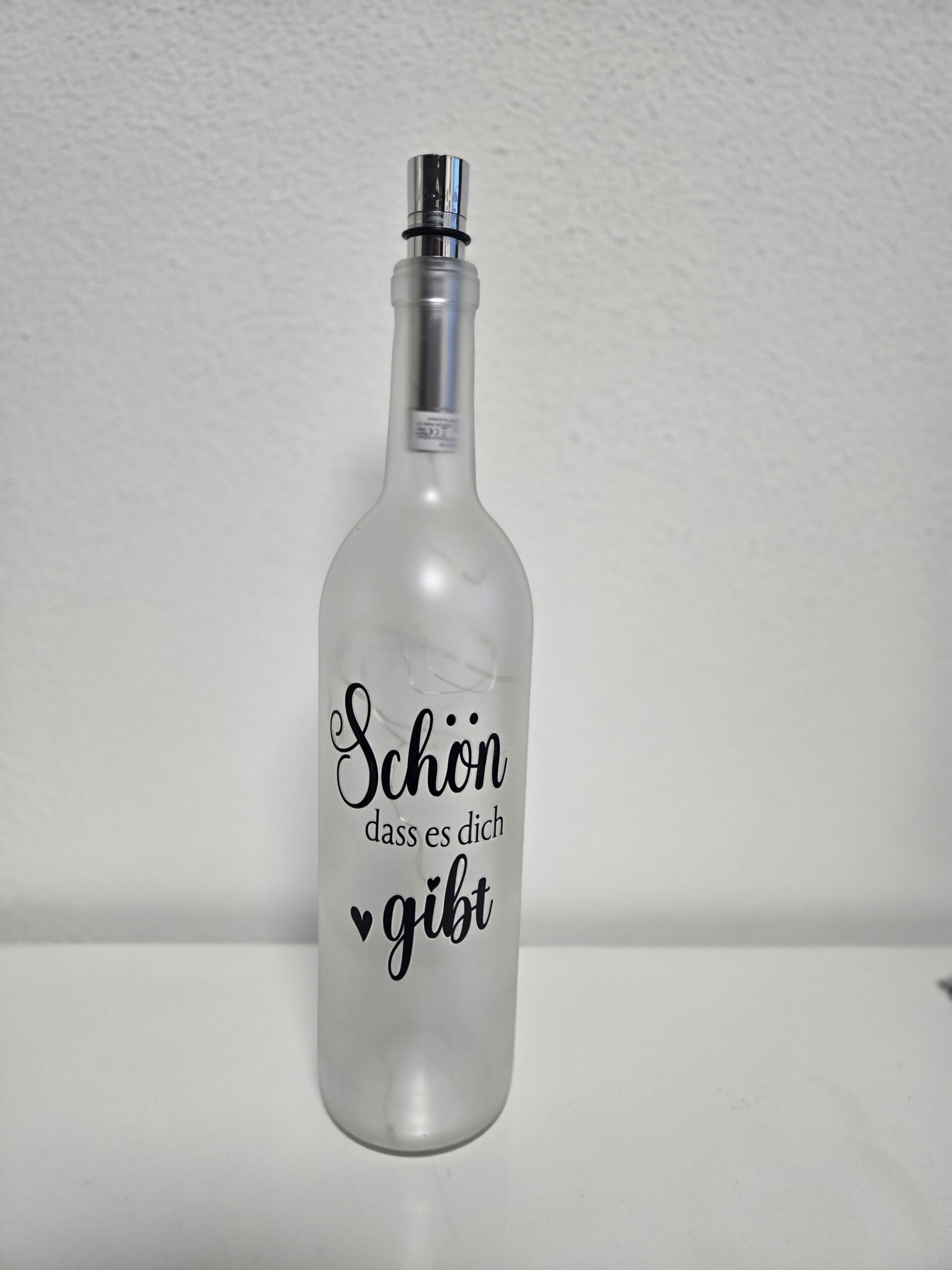 Dekoflasche small mit LED Beleuchtung und Chrome Korken