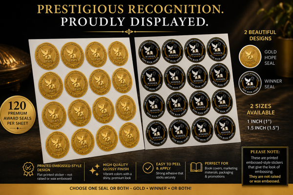Official Prestigious International Hope Book Awards Seals.