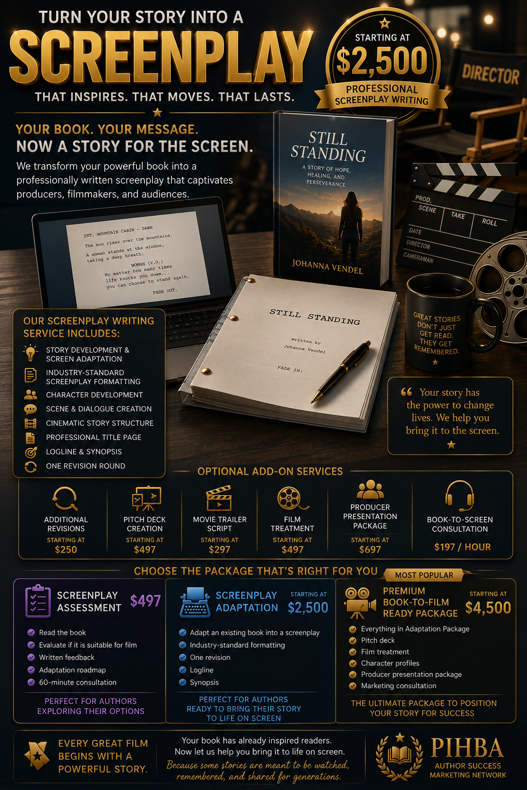 PIHBA Screenplay Writing Services $497. - $4500 +
