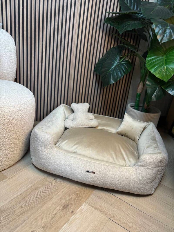 Luxury teddy & velvet bed champagne/white L