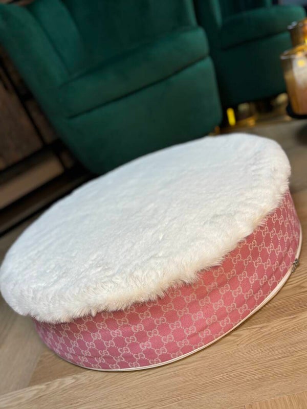 Luxury pouf GG pink white fur handmade