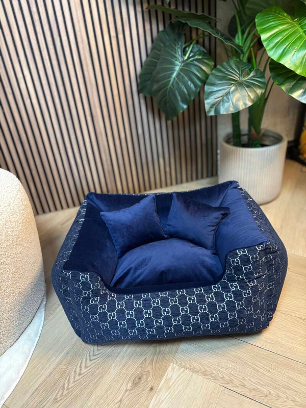 Luxury bed GG blue velvet