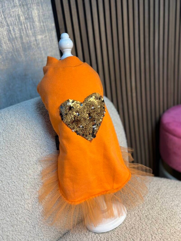 Handmade luxury dress orange heart gold