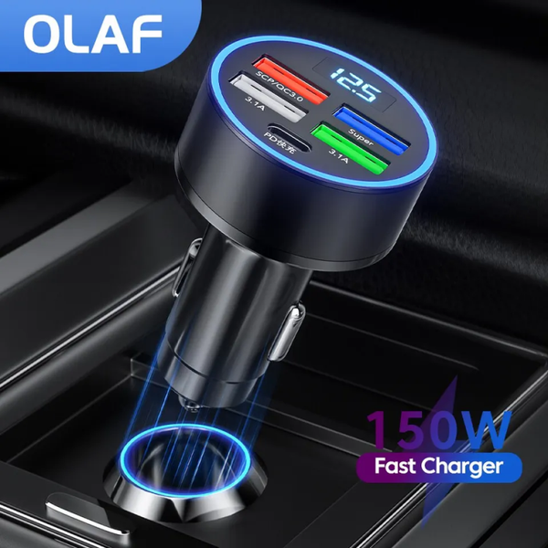 Olaf 5usb Pd 150W Autolader - Type C Snelle lader Mobiele Telefoon - Adapter Voor Iphone Samsung Huawei Xiaomi Qc 3.0