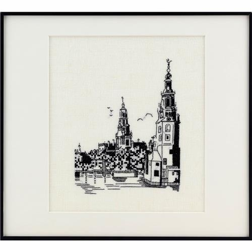 Borduurpakket telpatroon linnen Grachtenpanden 32 x 29 cm