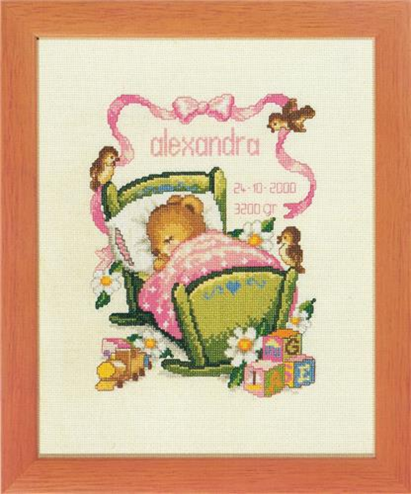 Borduurpakket telpatroon aïda Geboorte wiegje rose 25 x 30 cm
