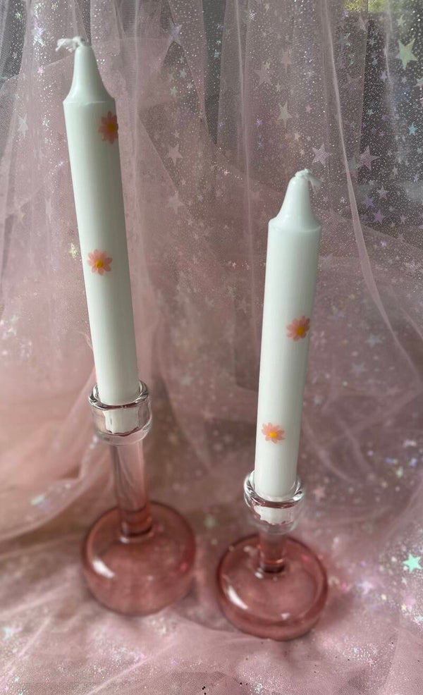 Glazen kandelaar - Roze en Amber - 2 maten