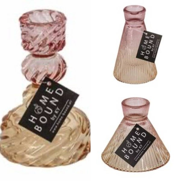 Glazen kandelaar - Tweekleurig - 3 varianten