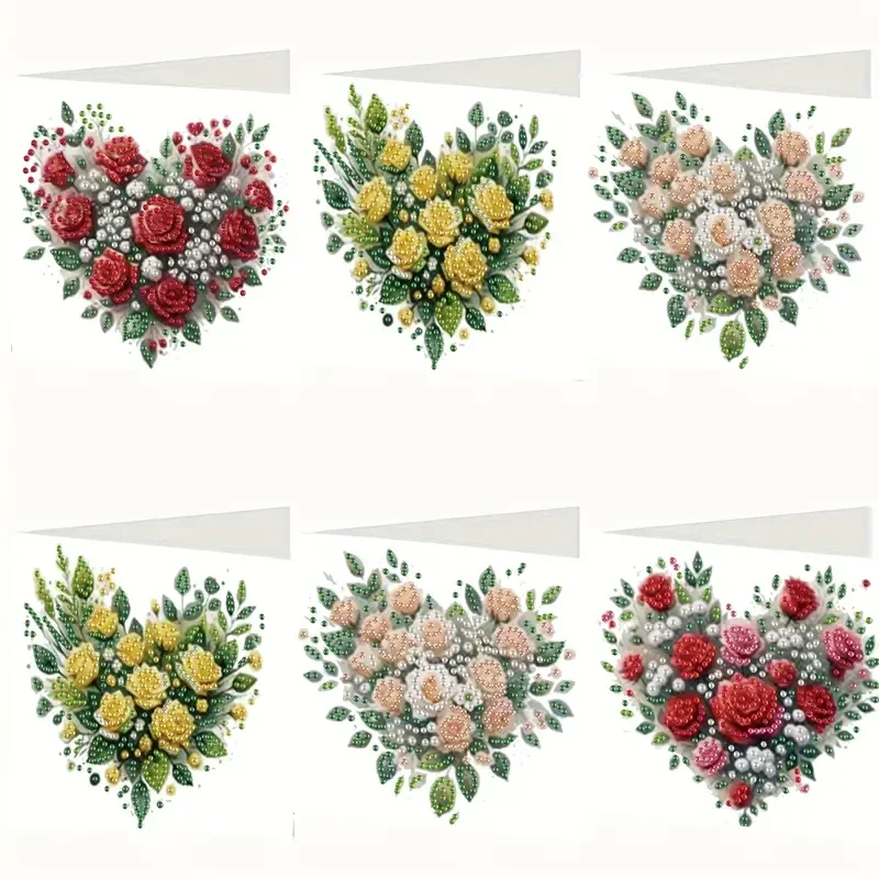 Kaart Bloem Hart - Set van 6 kaarten incl. steentjes