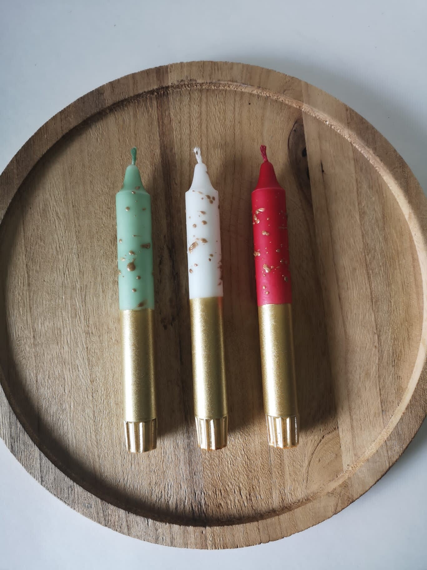 Kaarsen set Trois Rouge vert ort spetter (per stuk bestellen ook mogelijk)