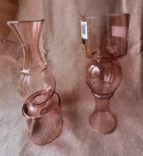 Glazen kandelaar - Roze