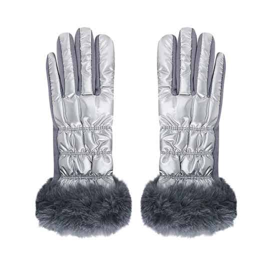 Handschoenen metallic met bont - Grijs