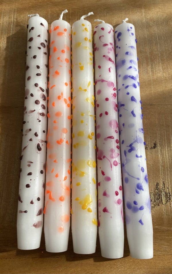 Witte kaars  - Druppel gekleurd - Bruin, Blauw, Geel, Oranje, Roze