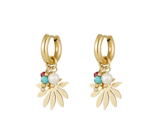 RVS oorbellen bloem met kralen