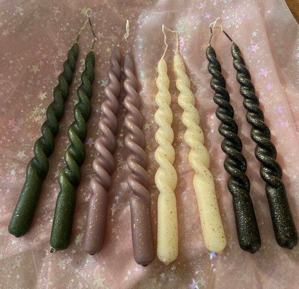 Glitter twisted kaars - Set van 2 kaarsen - 4 kleuren