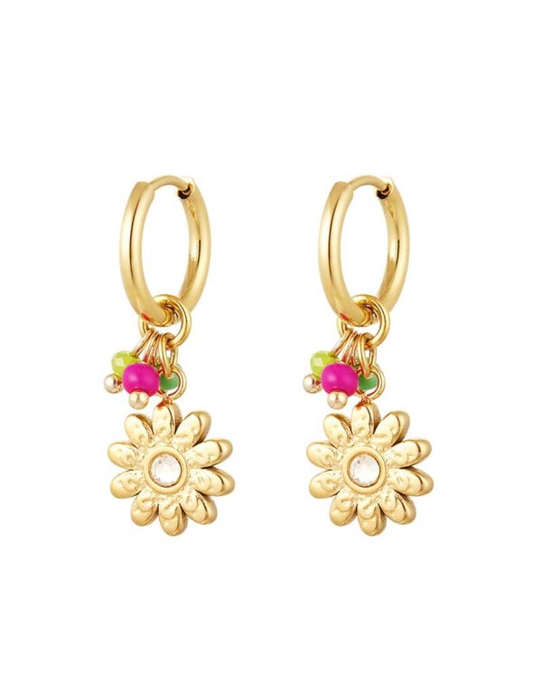 RVS oorbellen kraaltjes met bloem