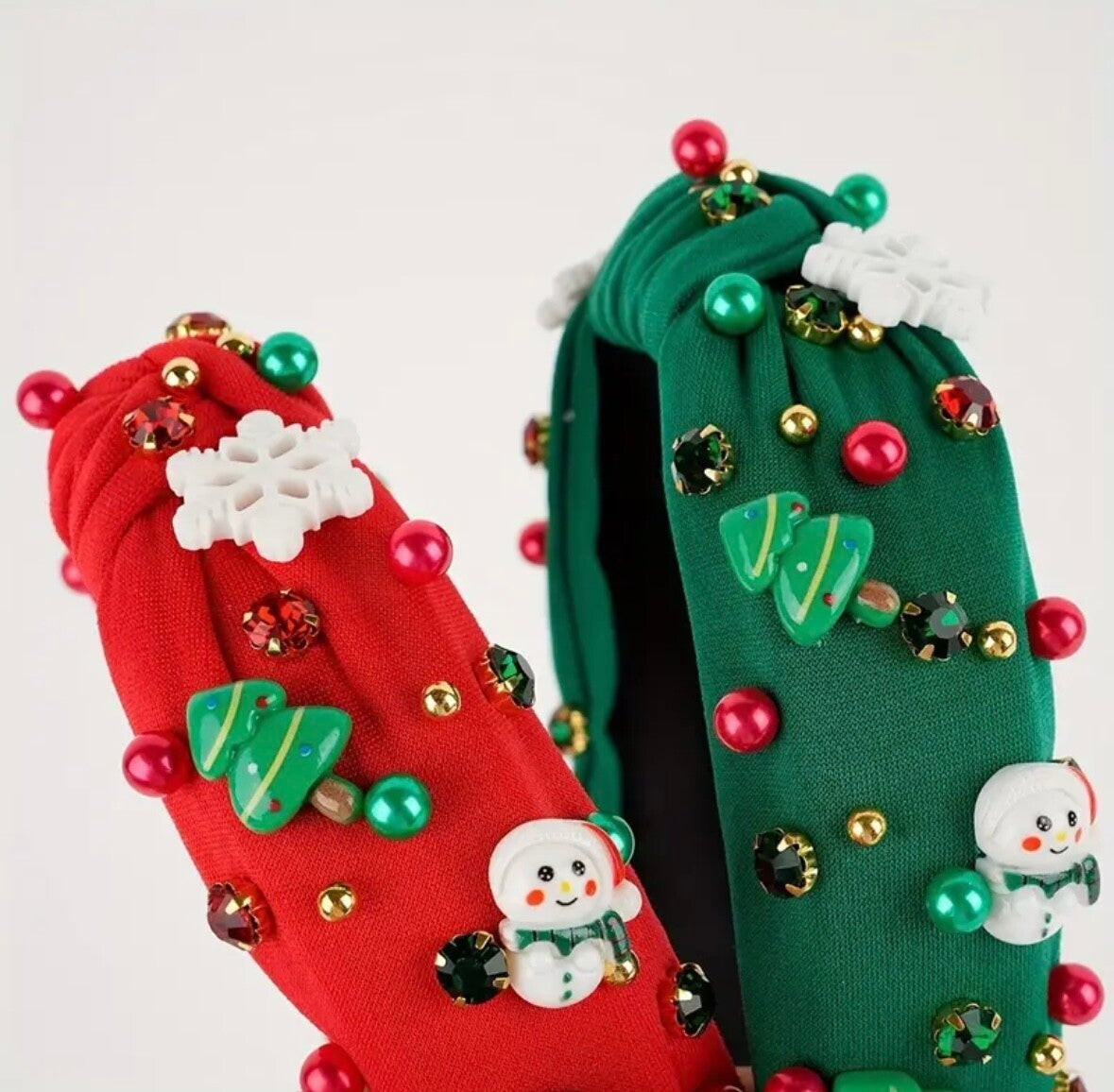 Haarband strass & kralen - Rood en Groen