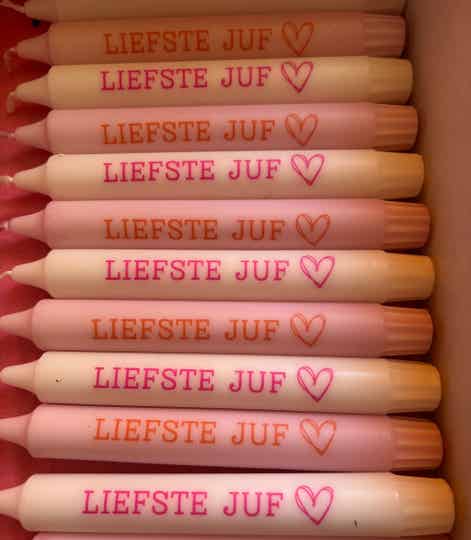 FLAM,kaars Liefste Juf - Roze en Wit