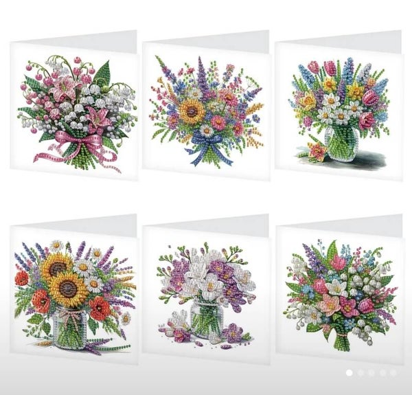 Kaart Boeketten - Set van 6 kaarten incl. steentjes