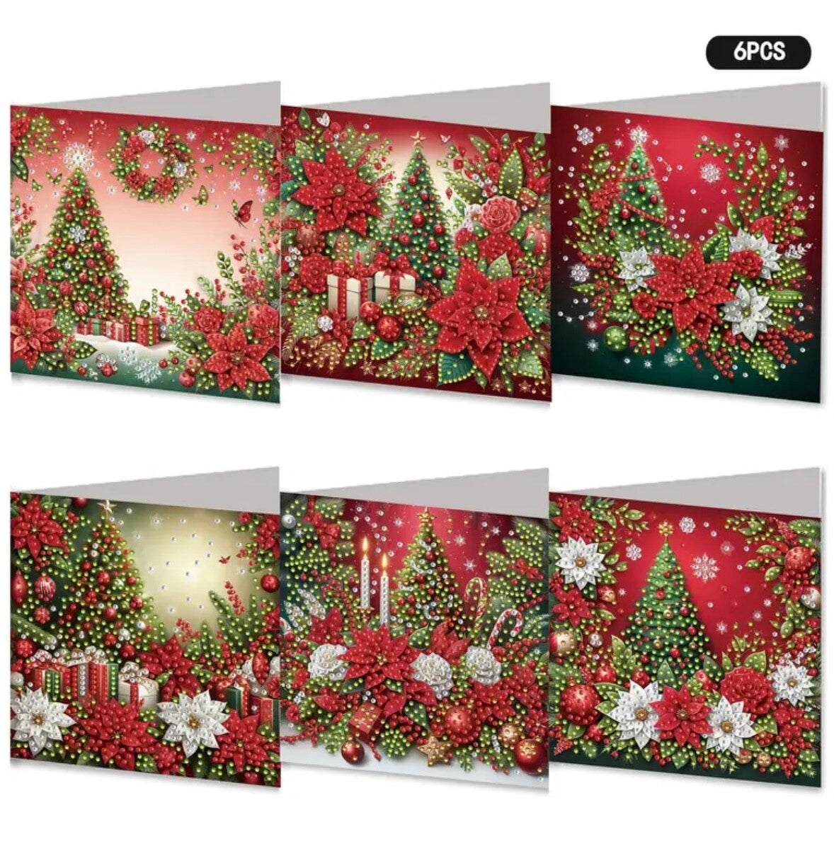 Kerstkaart Kerst ster - Set van 6 kaarten incl. steentjes