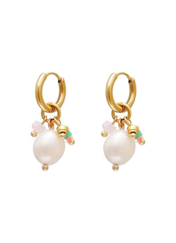 RVS oorbellen met bungelende parel