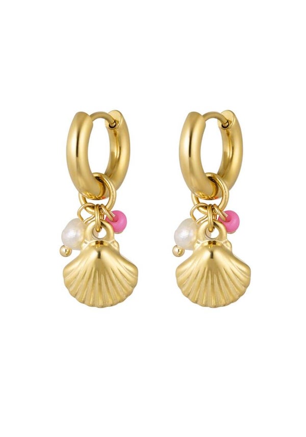 RVS oorbellen schelp met kraaltjes