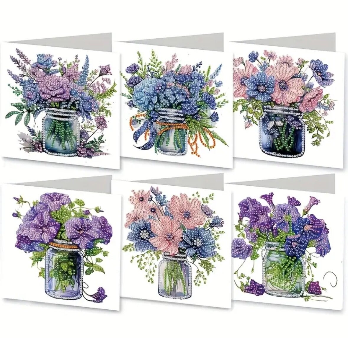 Kaart Flowers in Purple/Blue - Set van 6 kaarten incl. steentjes